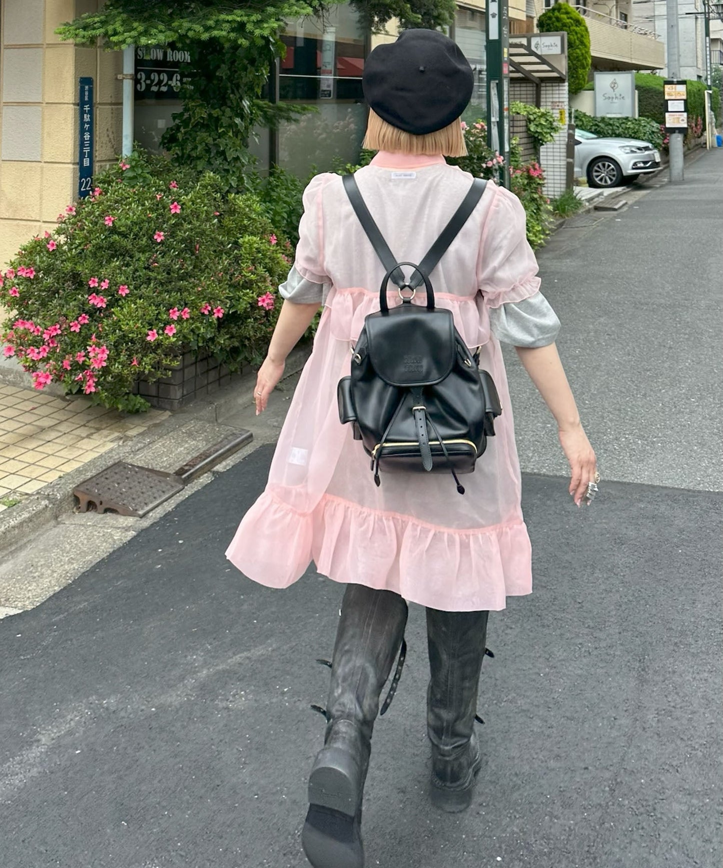 シアーいろんなボタンフリフリワンピ