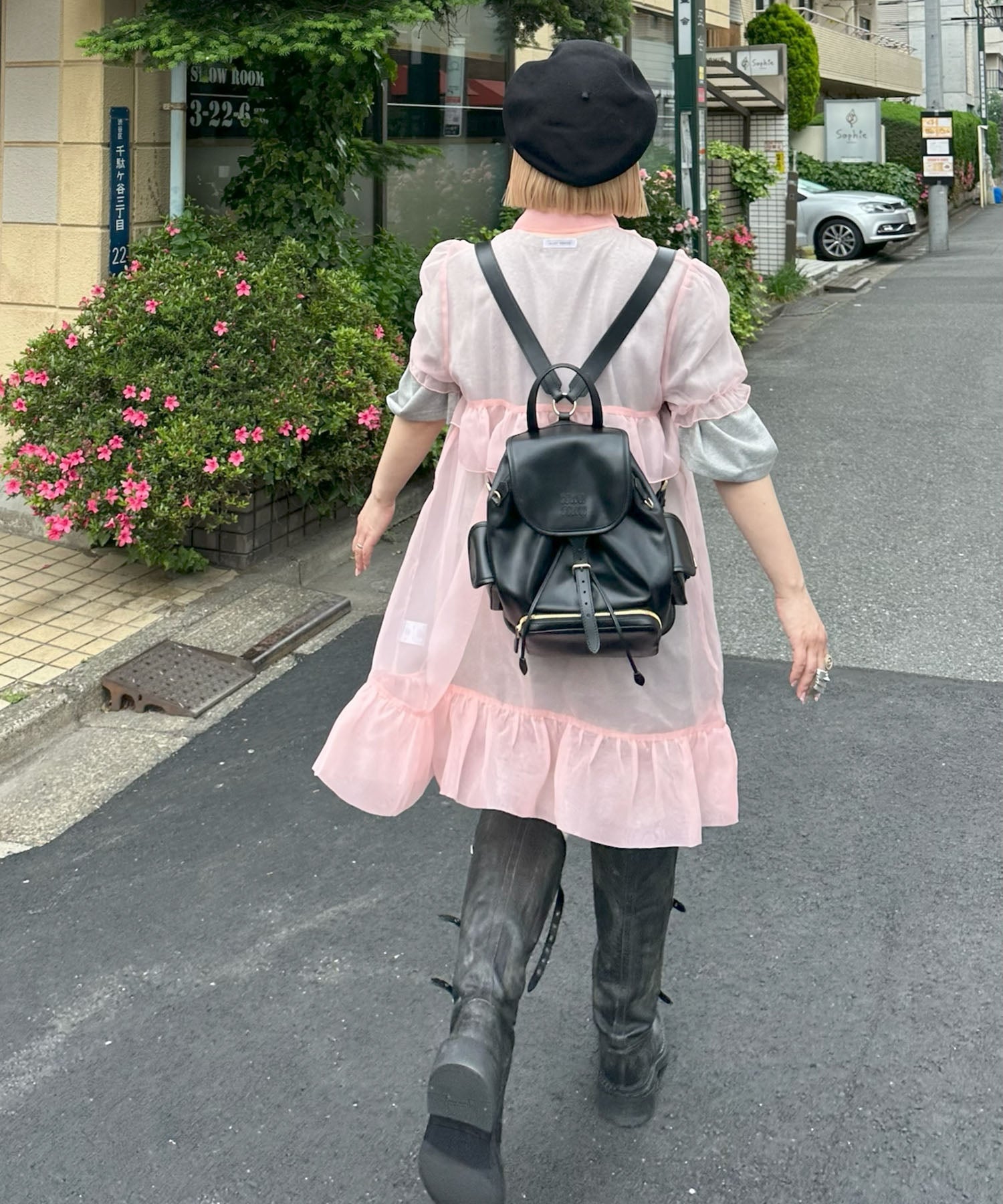 シアーいろんなボタンフリフリワンピ