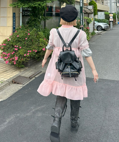 シアーいろんなボタンフリフリワンピ