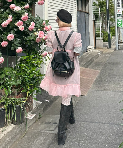 シアーいろんなボタンフリフリワンピ