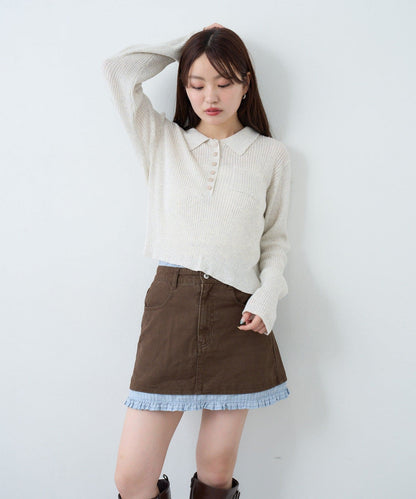 Kastane 拼色荷葉邊牛仔迷你裙