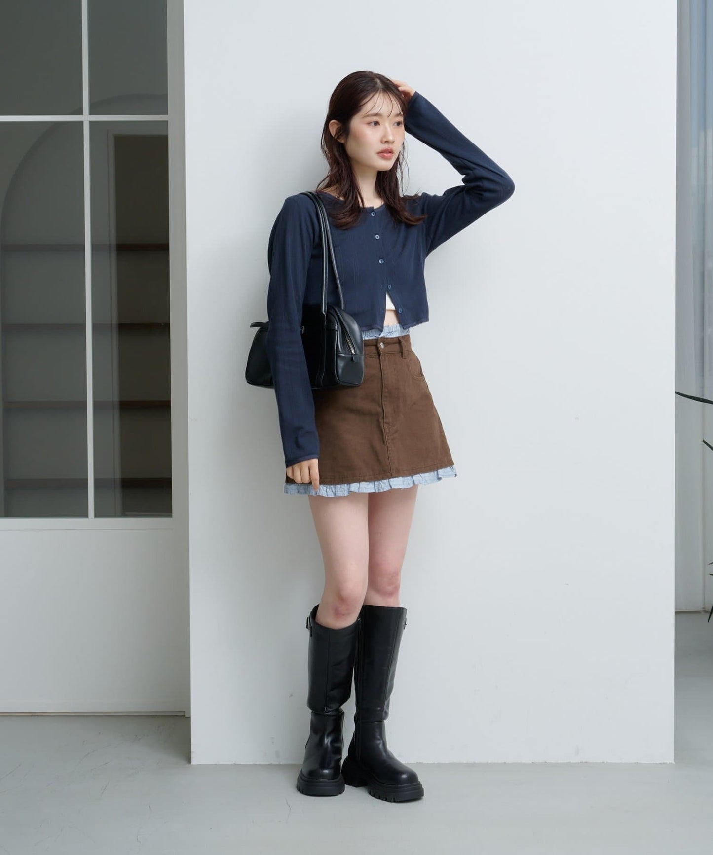 Kastane 拼色荷葉邊牛仔迷你裙