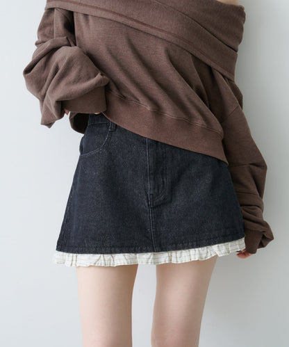 Kastane 拼色荷葉邊牛仔迷你裙
