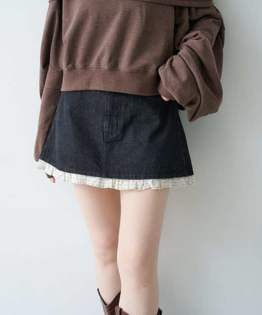 Kastane 拼色荷葉邊牛仔迷你裙