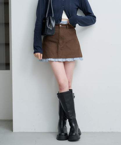 Kastane 拼色荷葉邊牛仔迷你裙