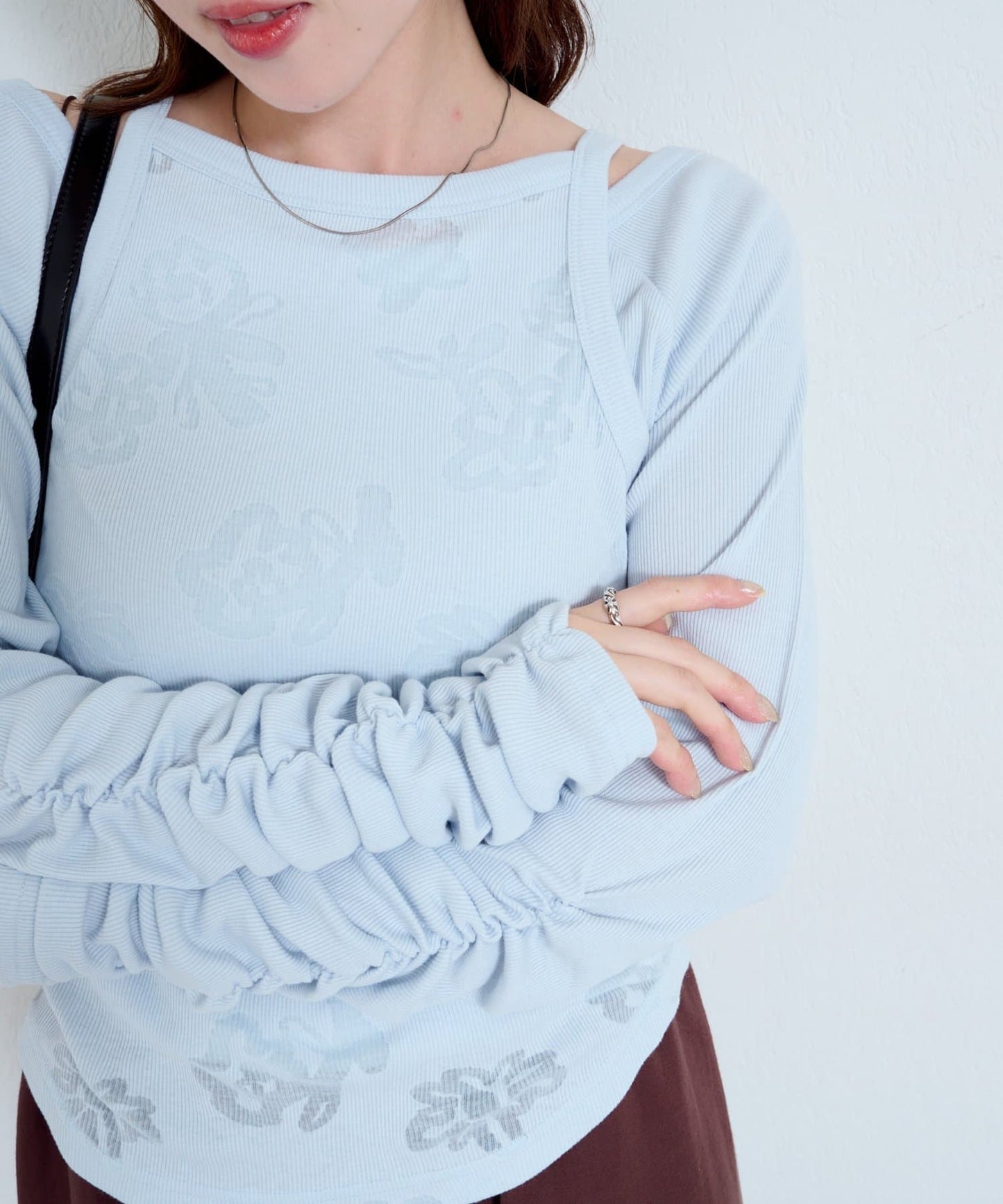 Kastane 暗花吊帶＋長䄂衫SET