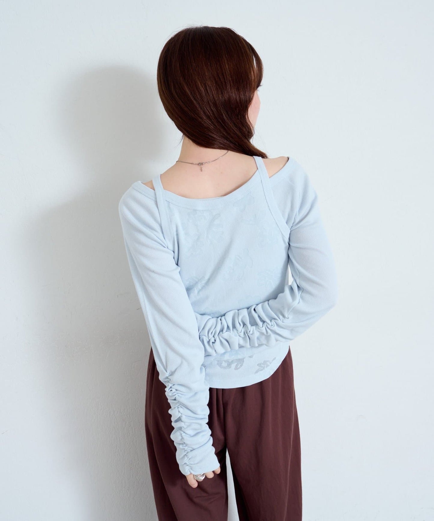 Kastane 暗花吊帶＋長䄂衫SET