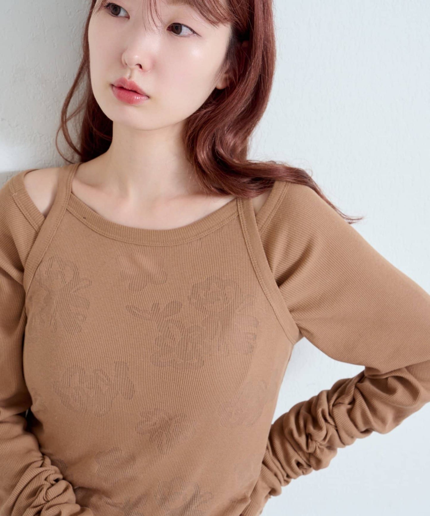 Kastane 暗花吊帶＋長䄂衫SET