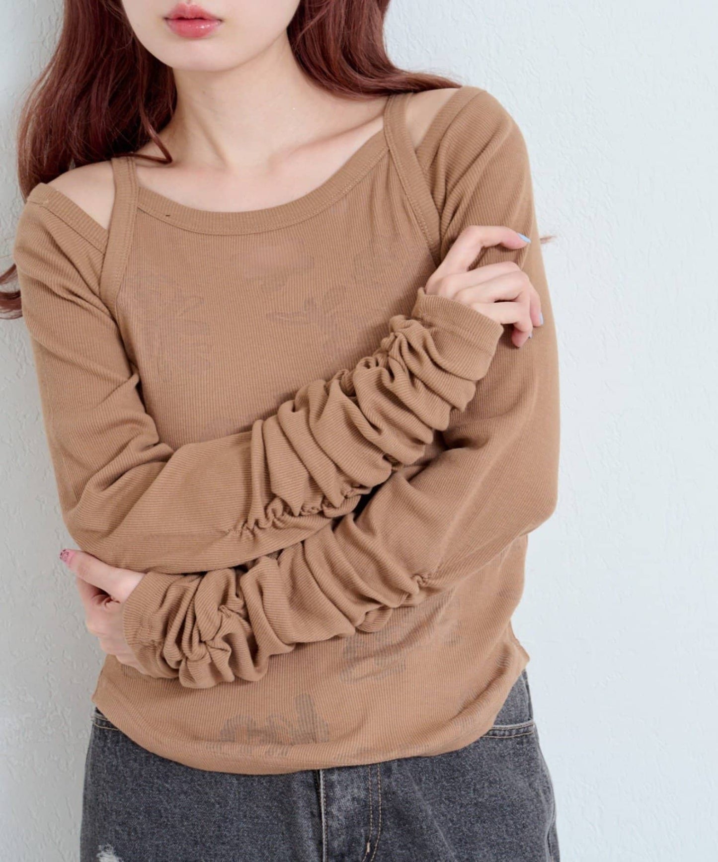 Kastane 暗花吊帶＋長䄂衫SET