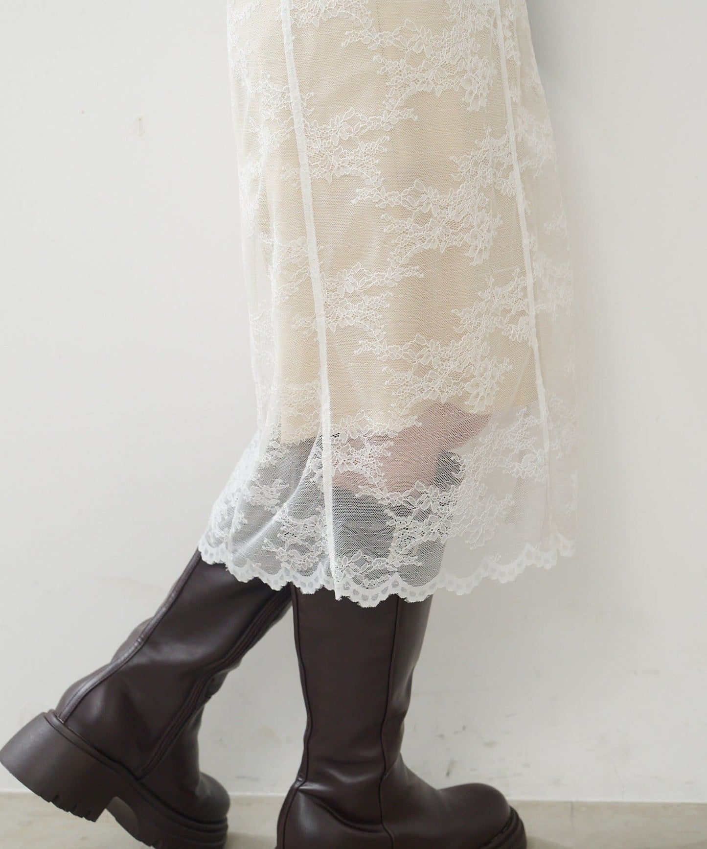 Kastane 緞面Lace雙面中長裙