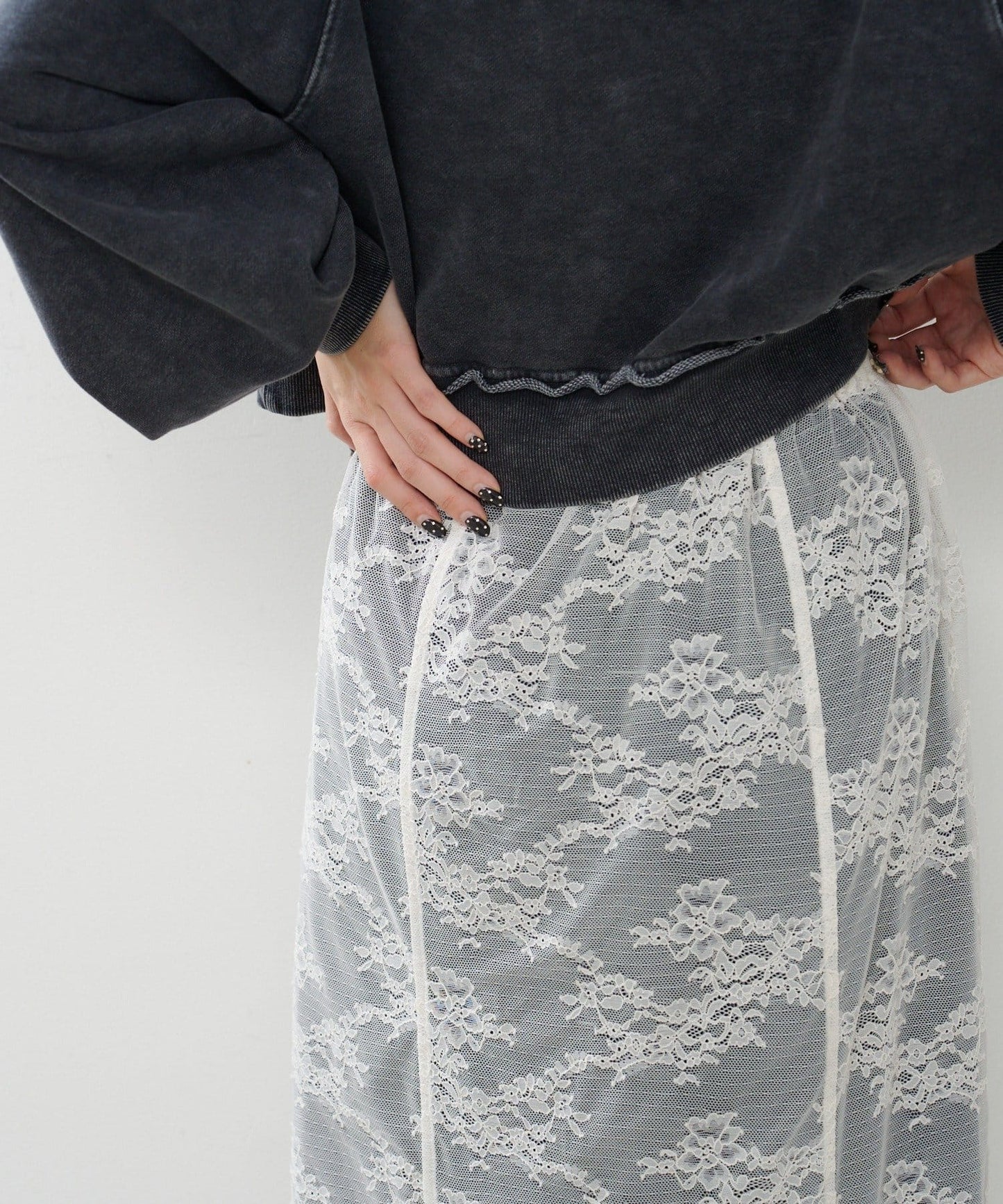 Kastane 緞面Lace雙面中長裙