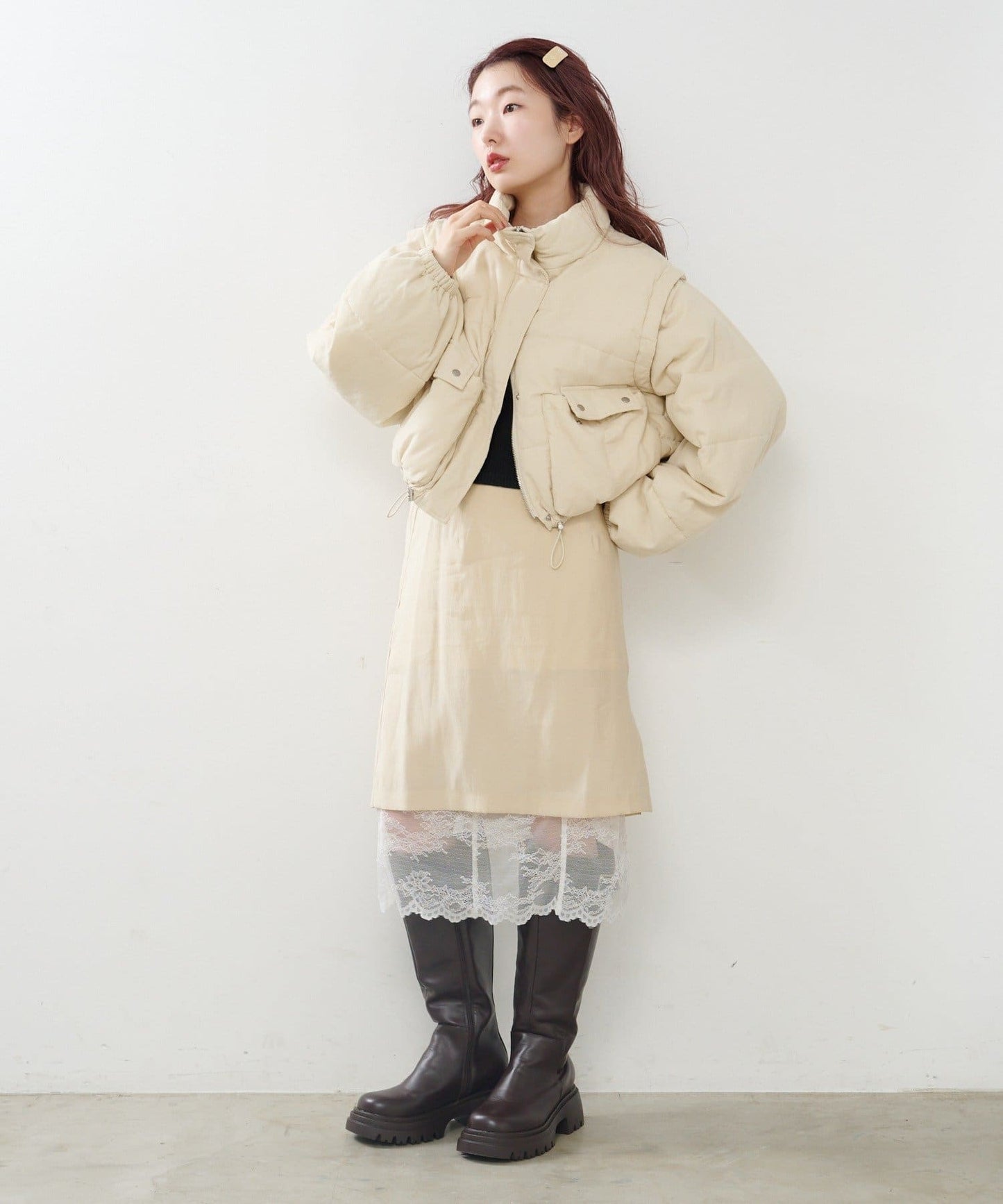 Kastane 緞面Lace雙面中長裙