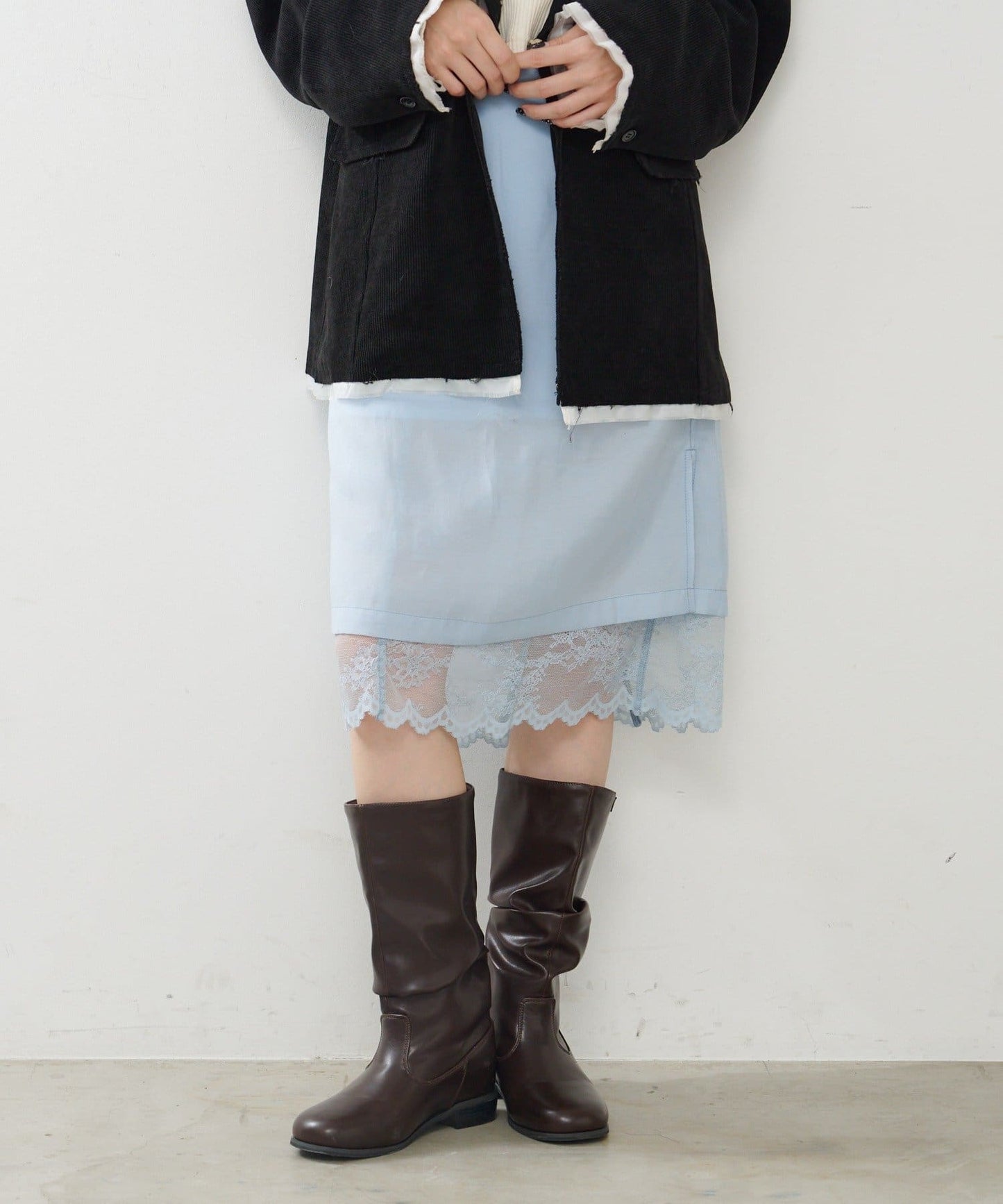 Kastane 緞面Lace雙面中長裙