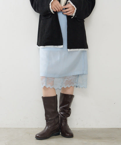 Kastane 緞面Lace雙面中長裙