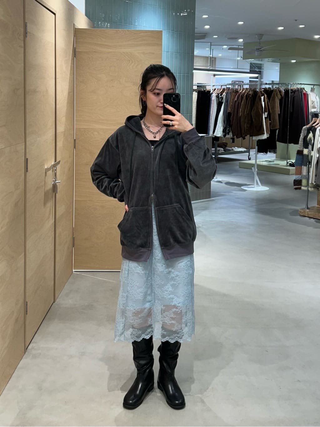 Kastane 緞面Lace雙面中長裙