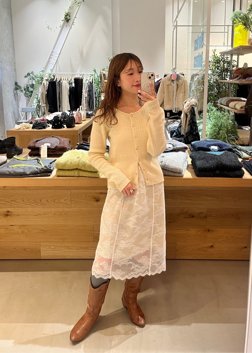 Kastane 緞面Lace雙面中長裙