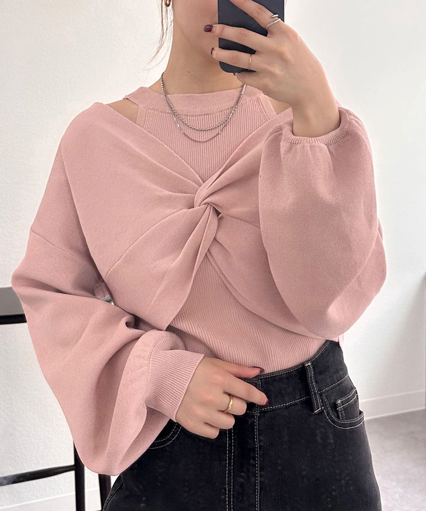 [2件SET] mystic Cross knit set