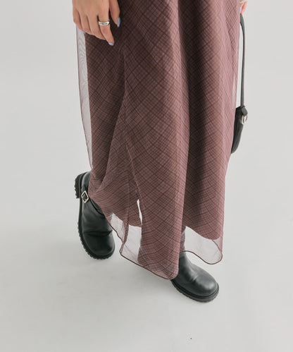 mystic 透視格紋吊帶裙