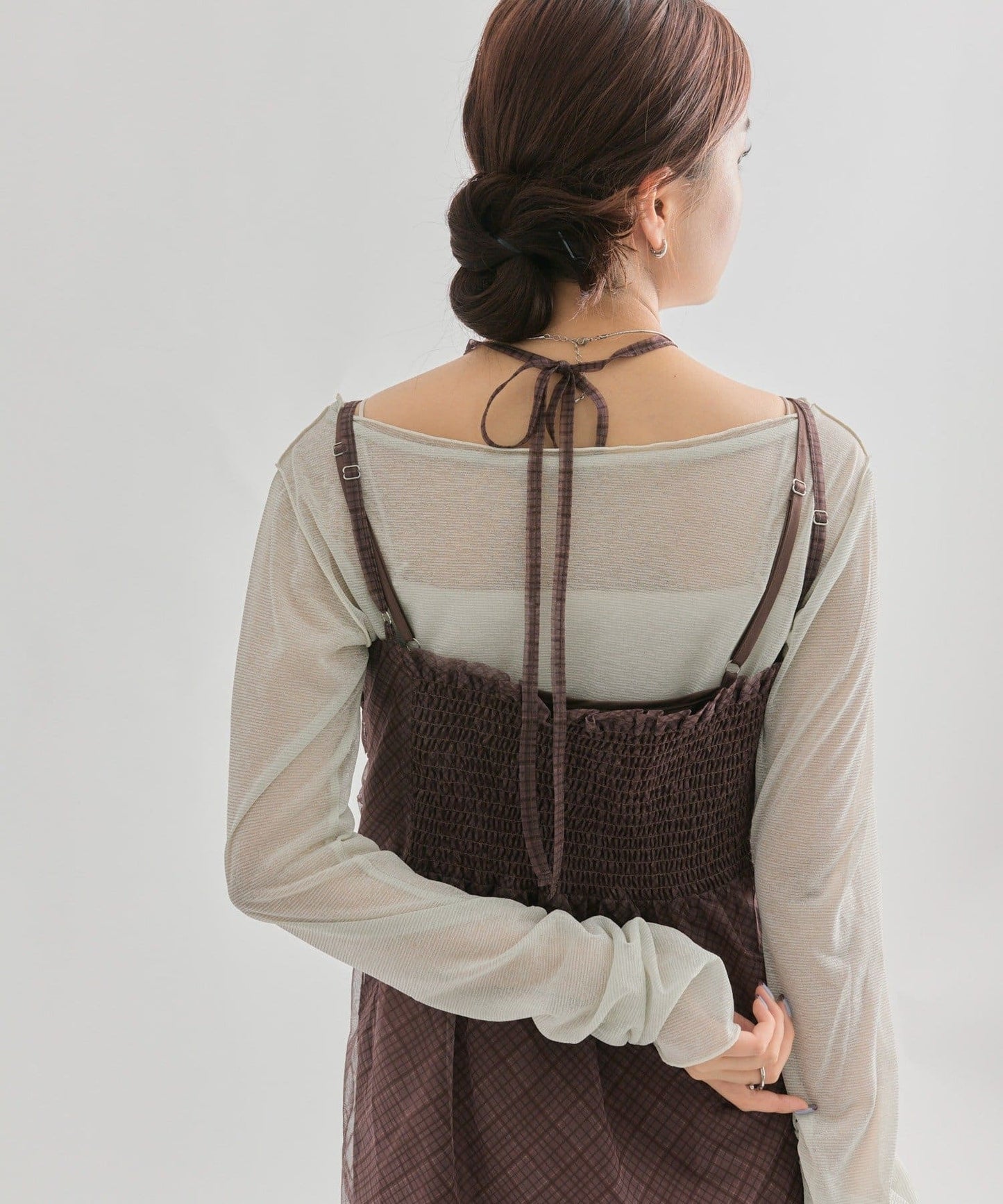 mystic 透視格紋吊帶裙