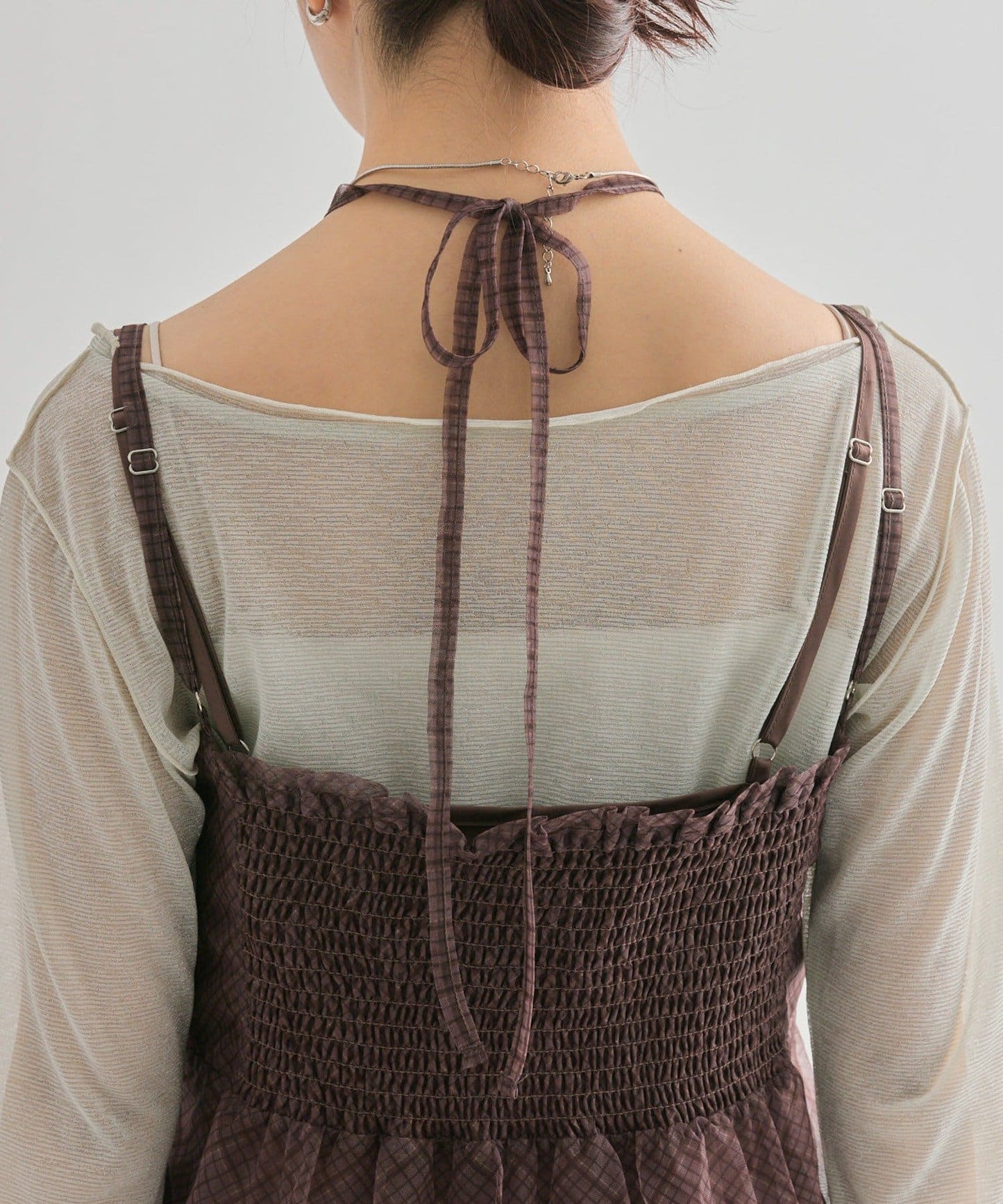 mystic 透視格紋吊帶裙