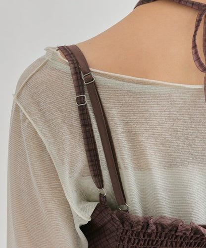 mystic 透視格紋吊帶裙