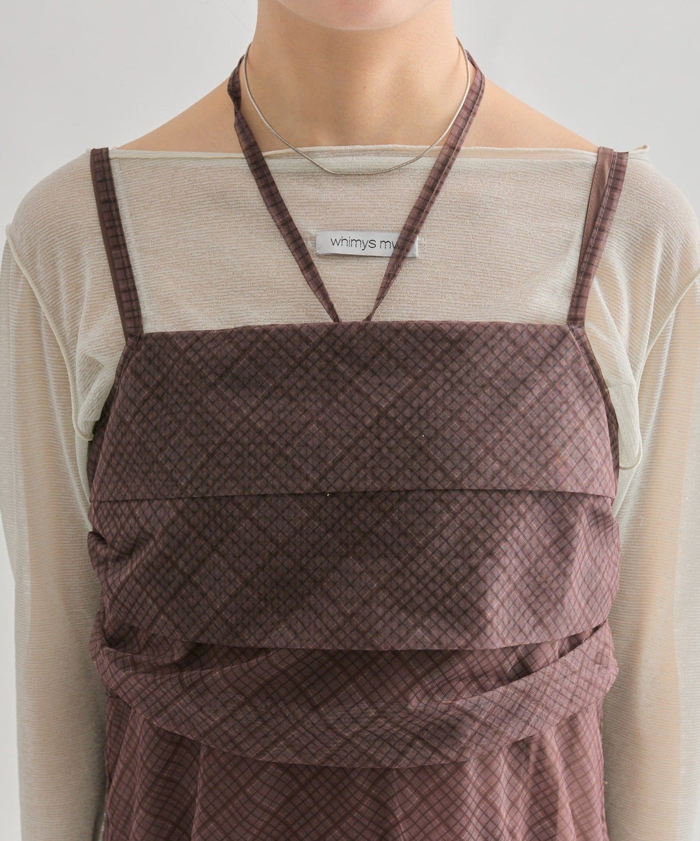 mystic 透視格紋吊帶裙