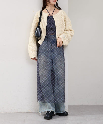 mystic 透視格紋吊帶裙