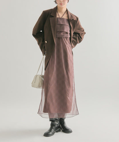 mystic 透視格紋吊帶裙