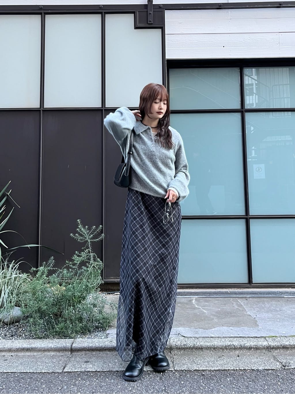 mystic 透視格紋吊帶裙