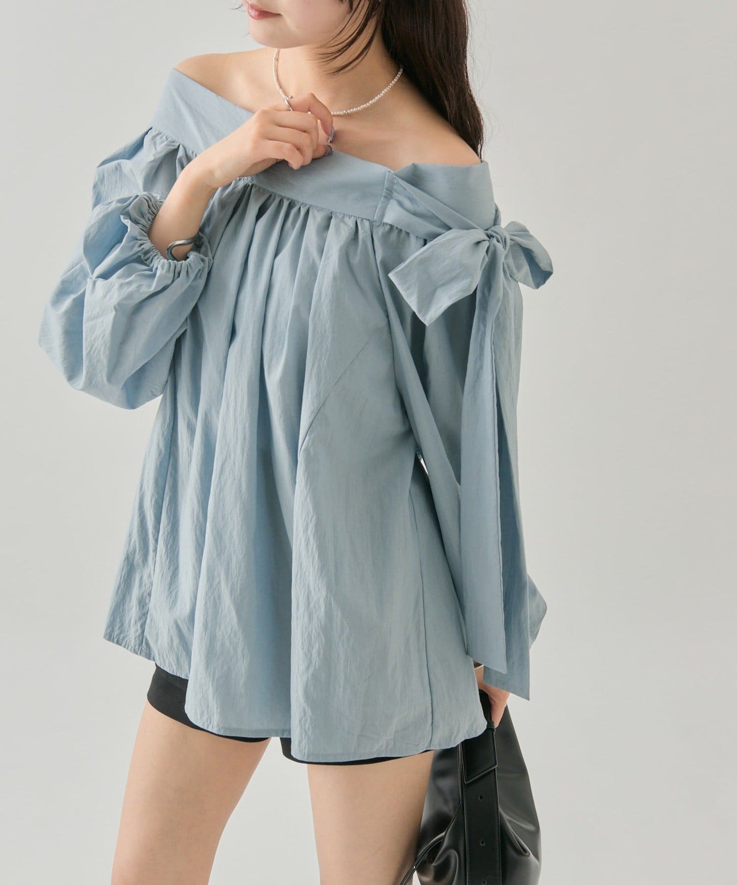 mystic 露肩緞帶襯衫