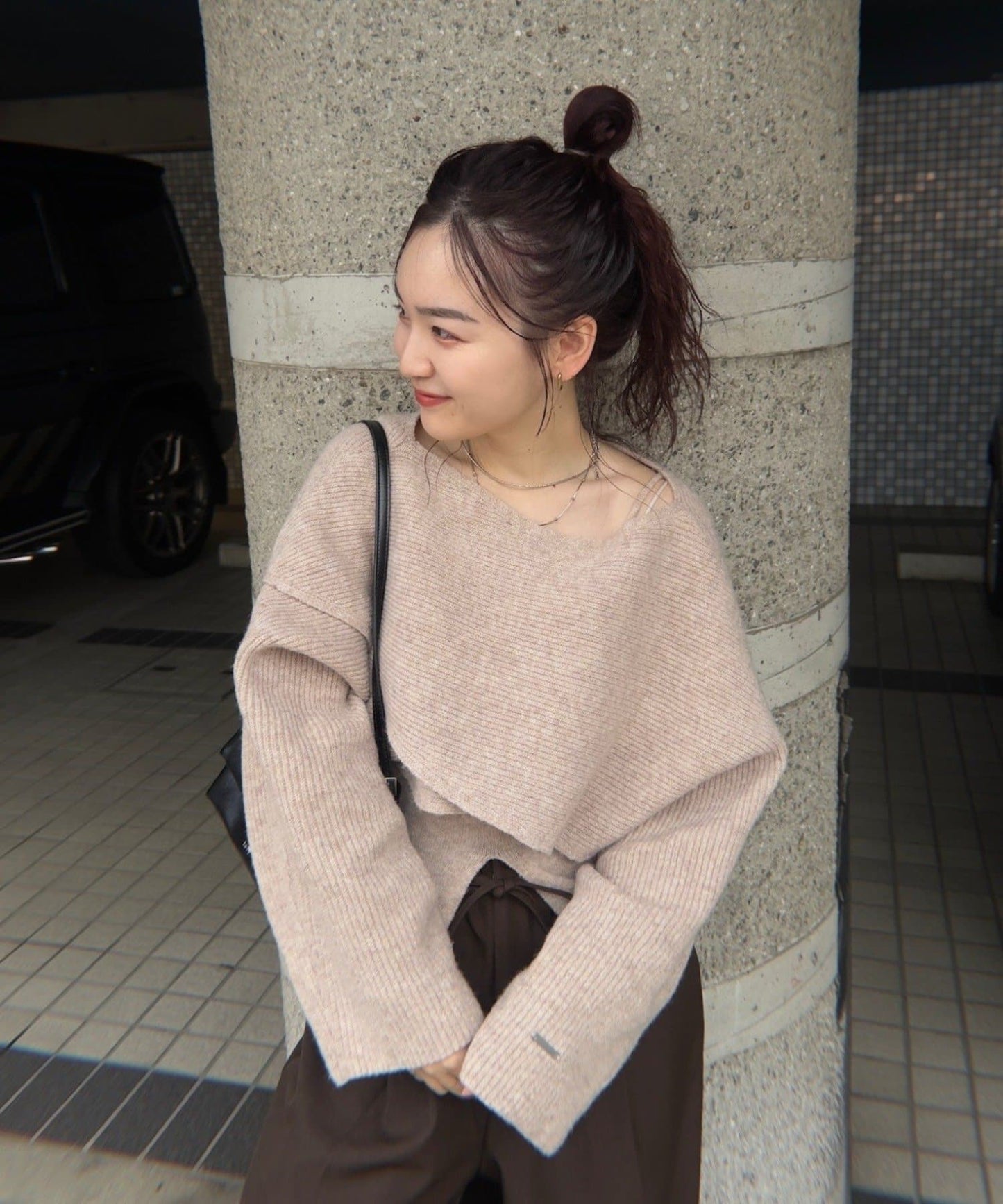 mystic 交叉針織開衩上衣+吊帶背心set