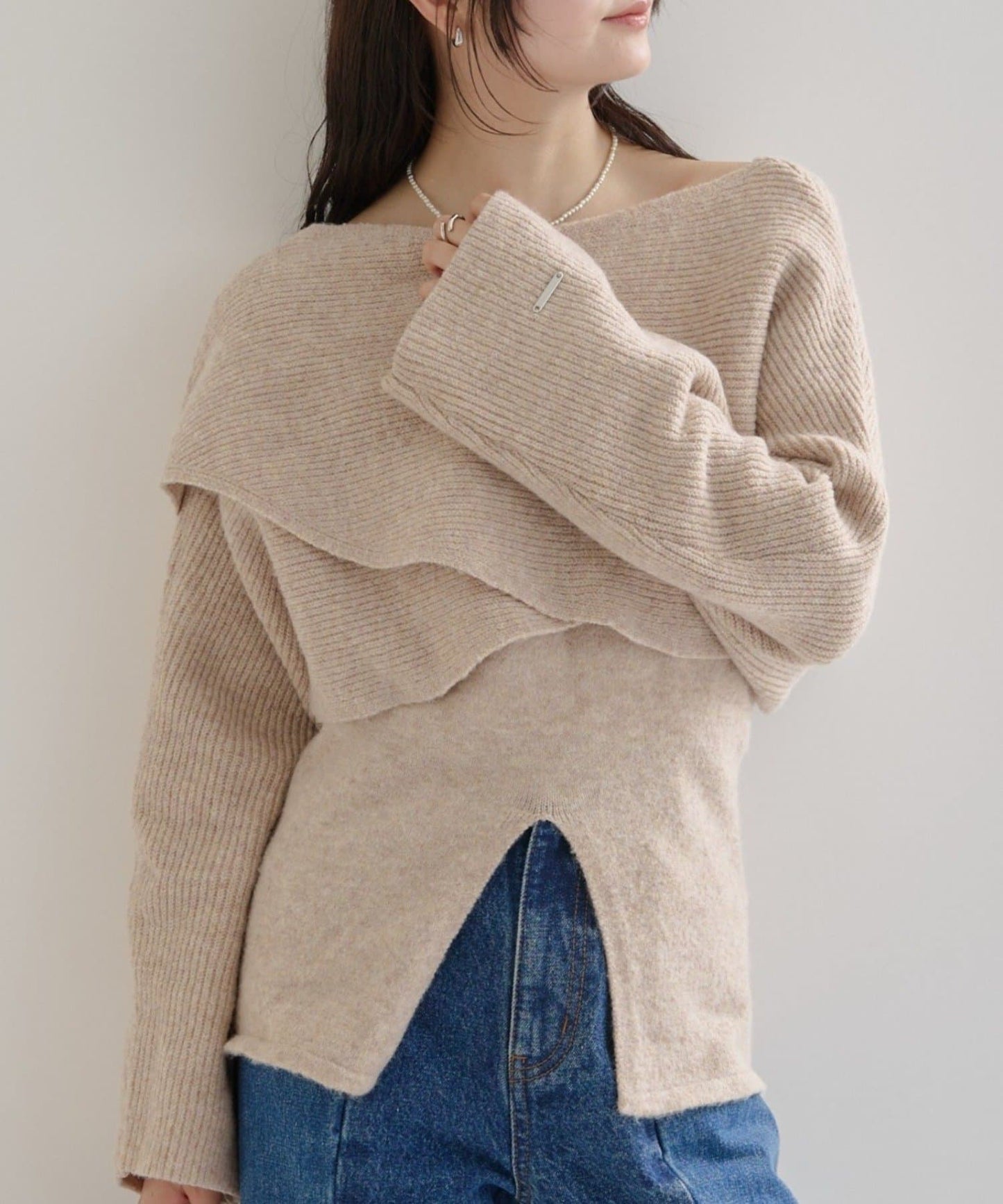 mystic 交叉針織開衩上衣+吊帶背心set