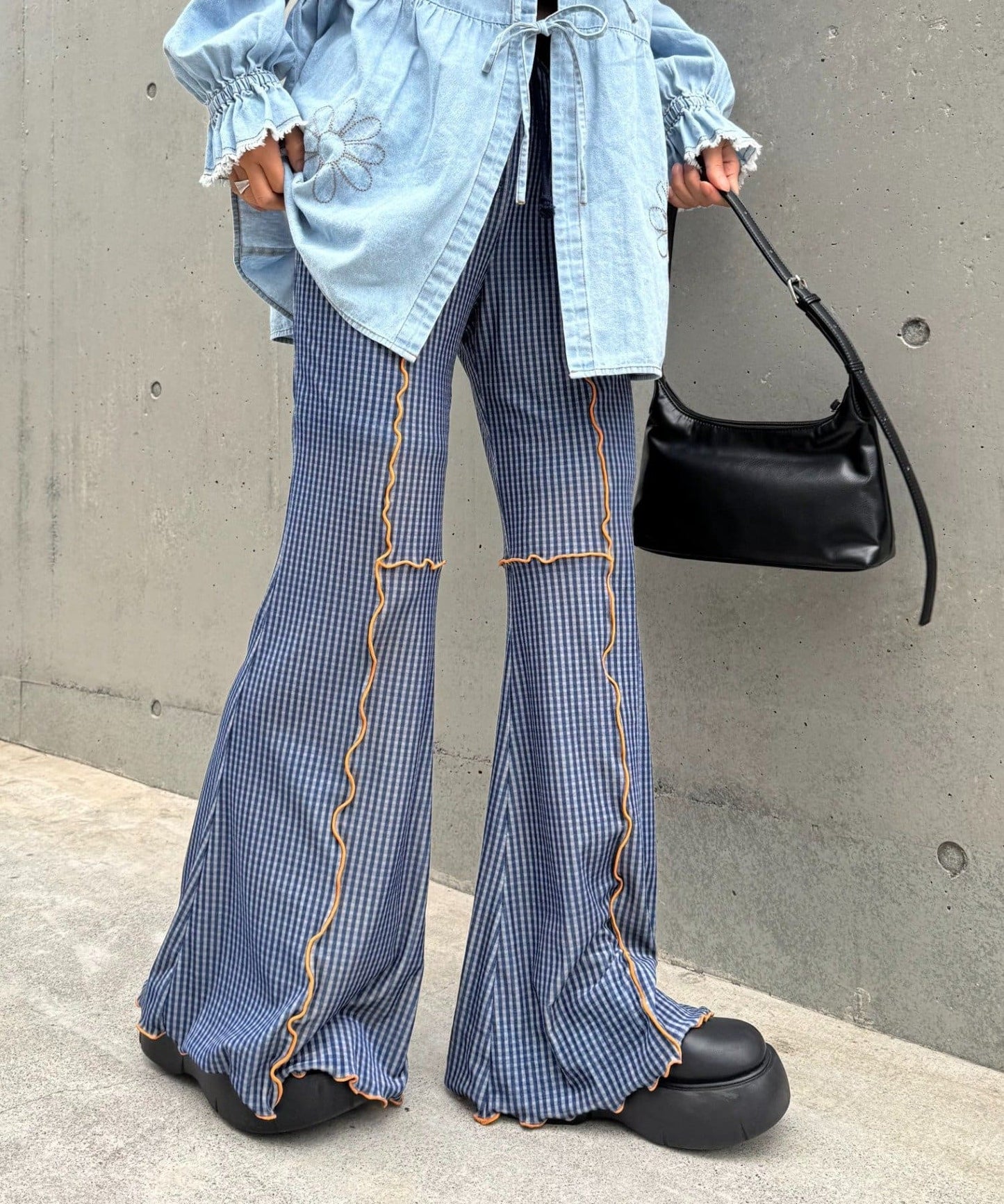 HELLO.SANFRANCISCO 格紋mellow喇叭褲