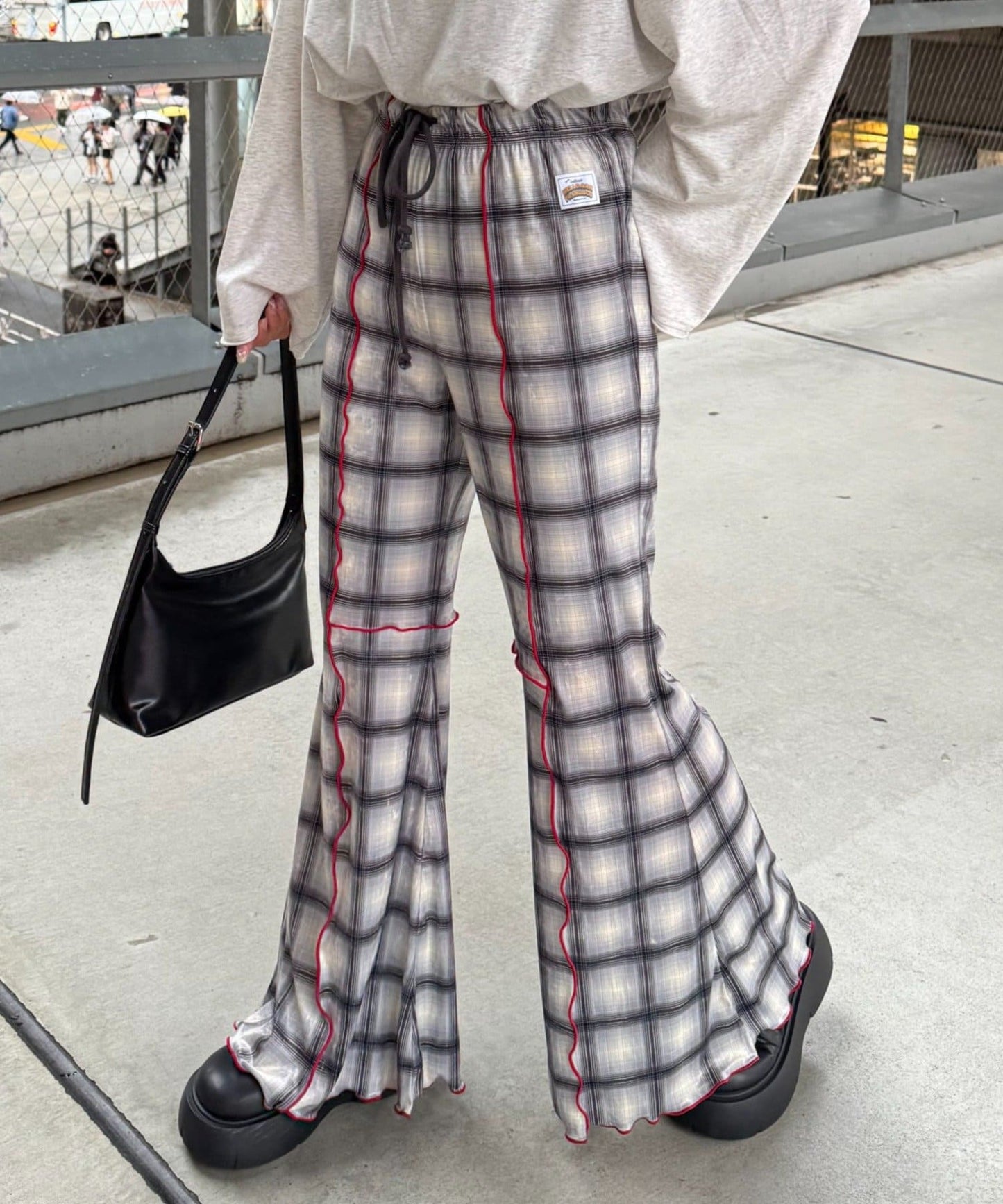 HELLO.SANFRANCISCO 格紋mellow喇叭褲