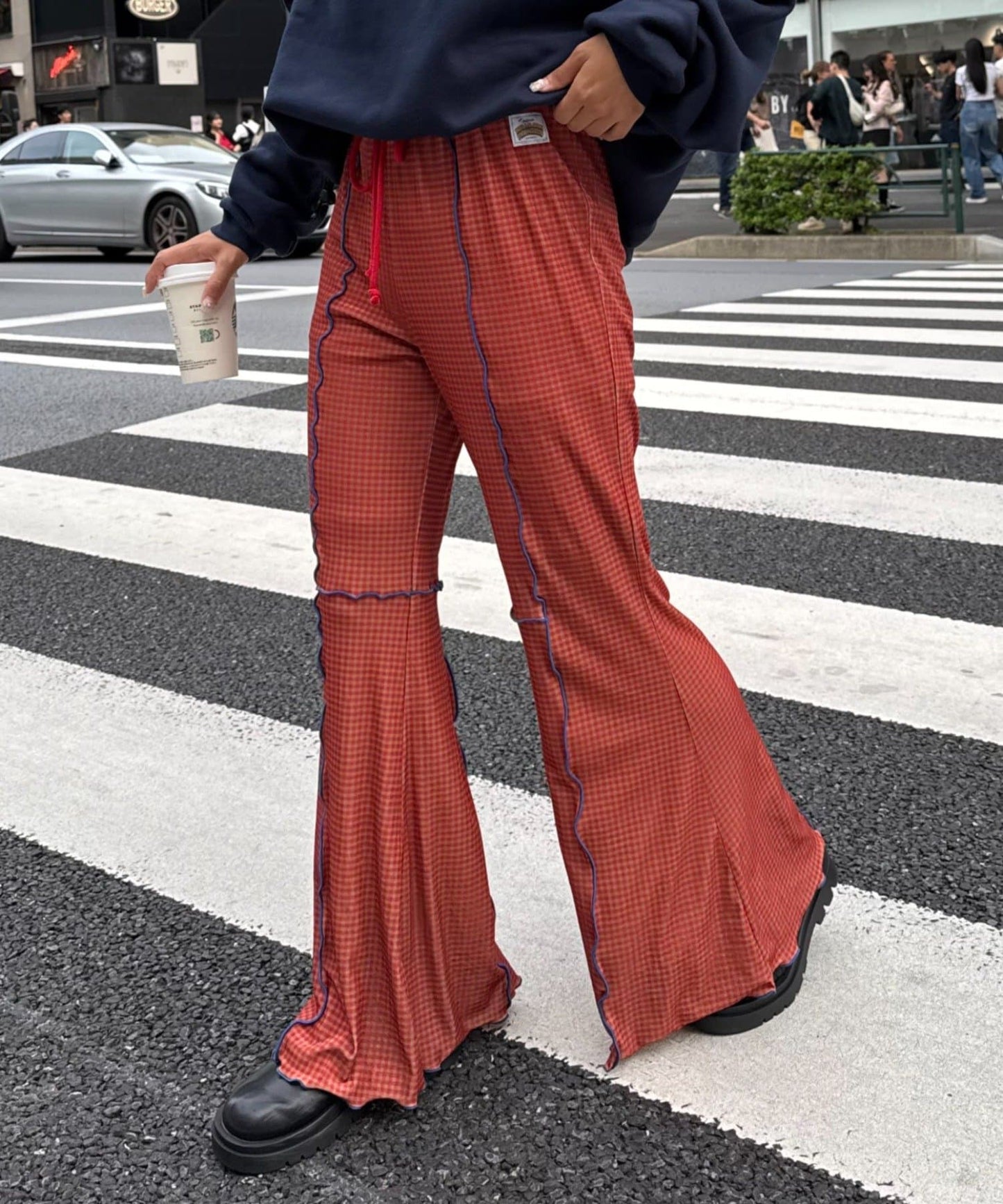 HELLO.SANFRANCISCO 格紋mellow喇叭褲