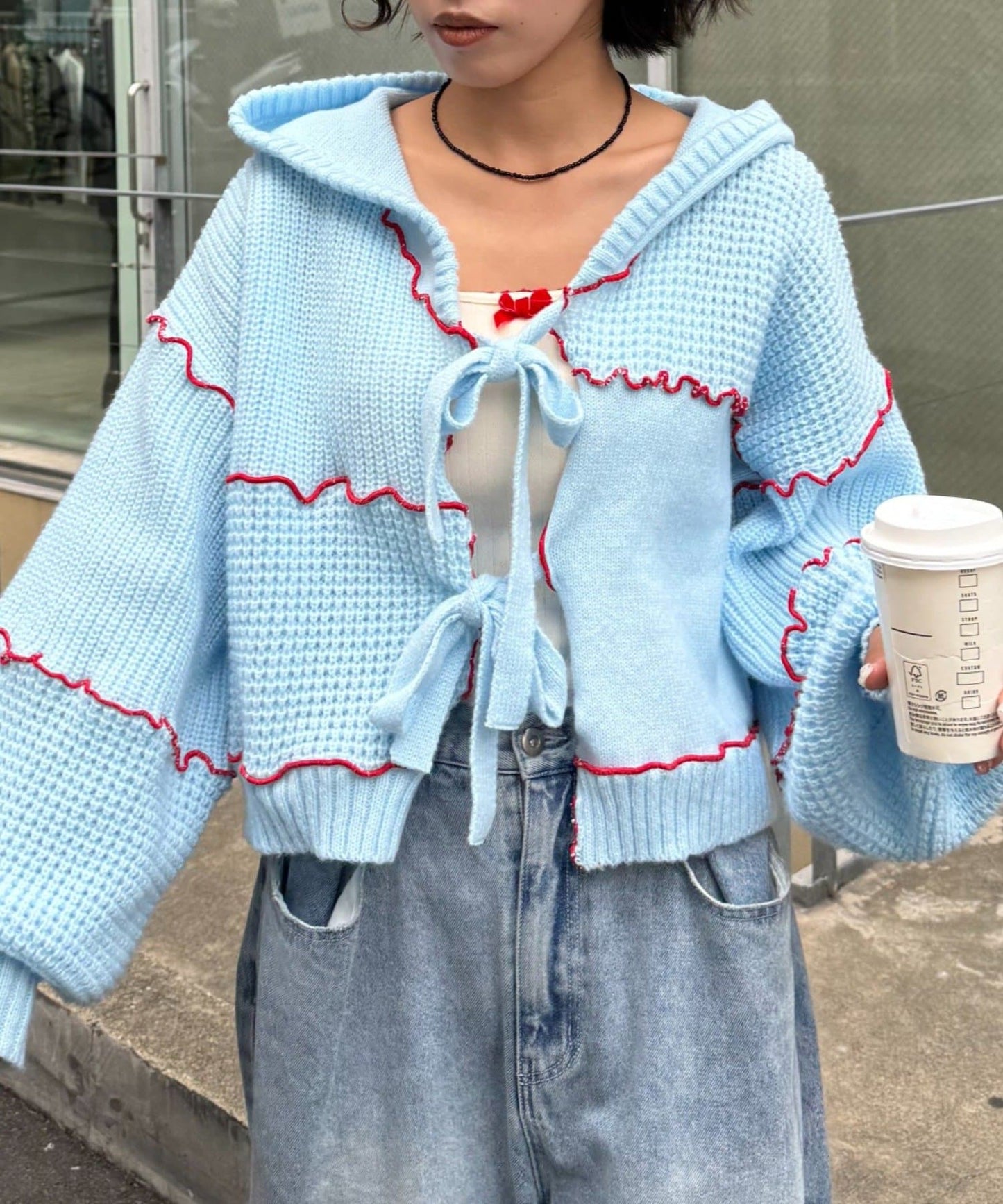 HELLO.SANFRANCISCO 拼色 mellow patchwork hoodie cardigan