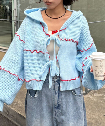 HELLO.SANFRANCISCO 拼色 mellow patchwork hoodie cardigan