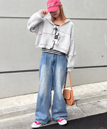 HELLO.SANFRANCISCO 拼色 mellow patchwork hoodie cardigan