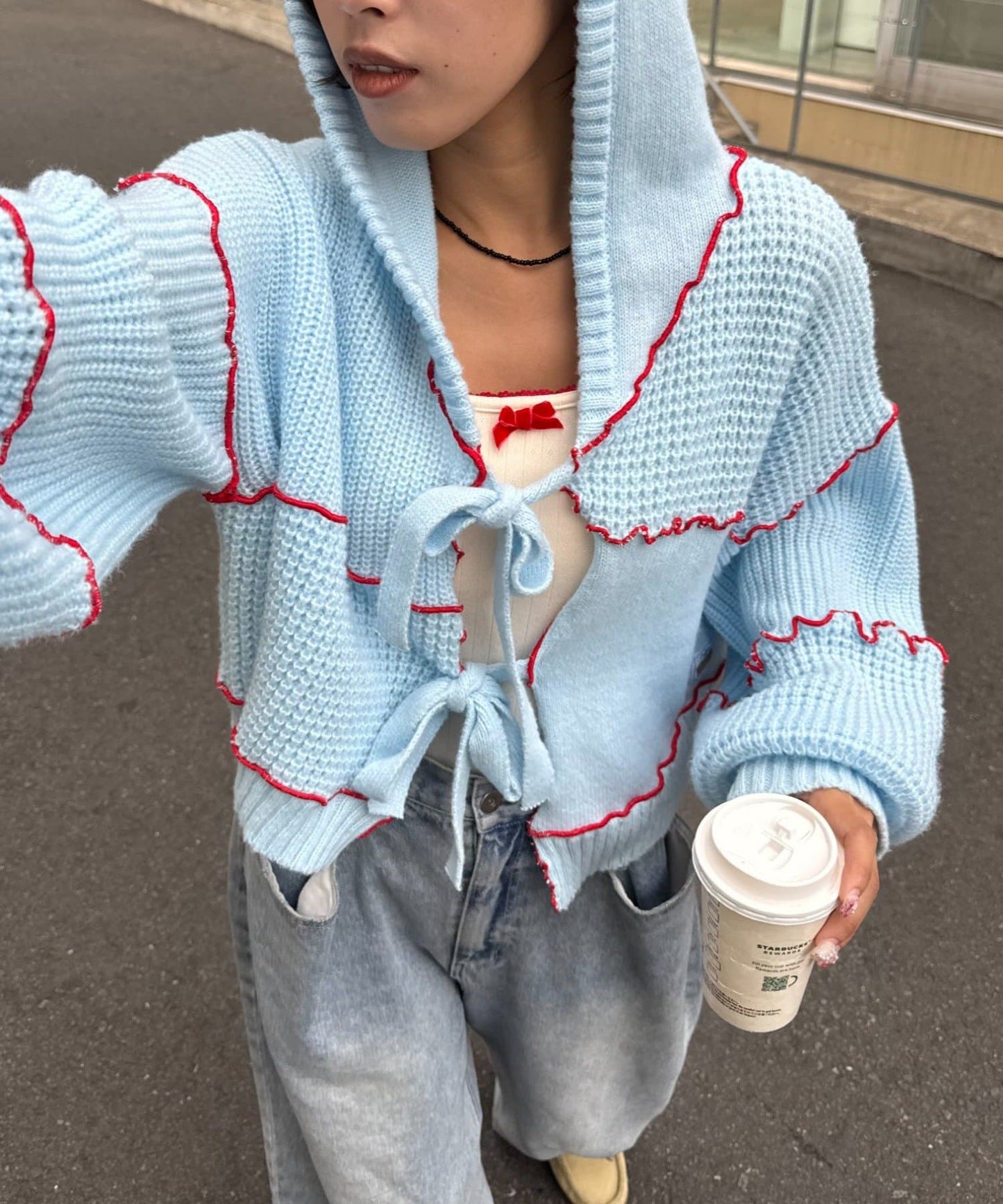 HELLO.SANFRANCISCO 拼色 mellow patchwork hoodie cardigan