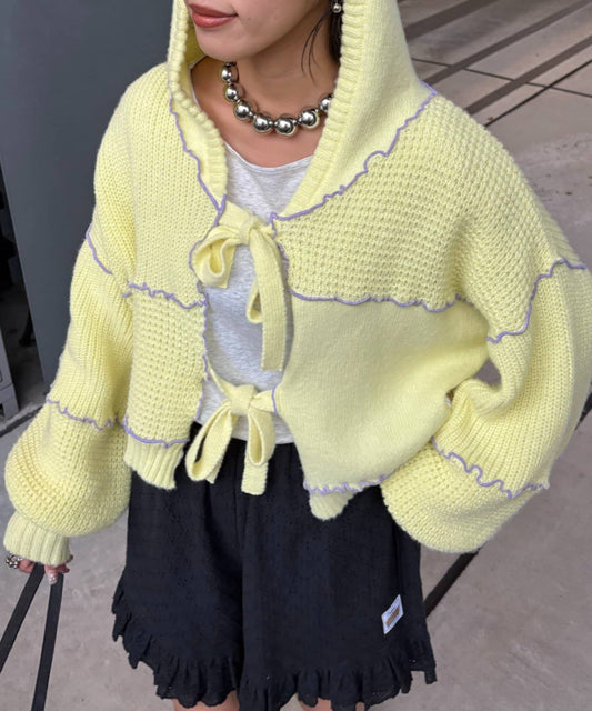 HELLO.SANFRANCISCO 拼色 mellow patchwork hoodie cardigan