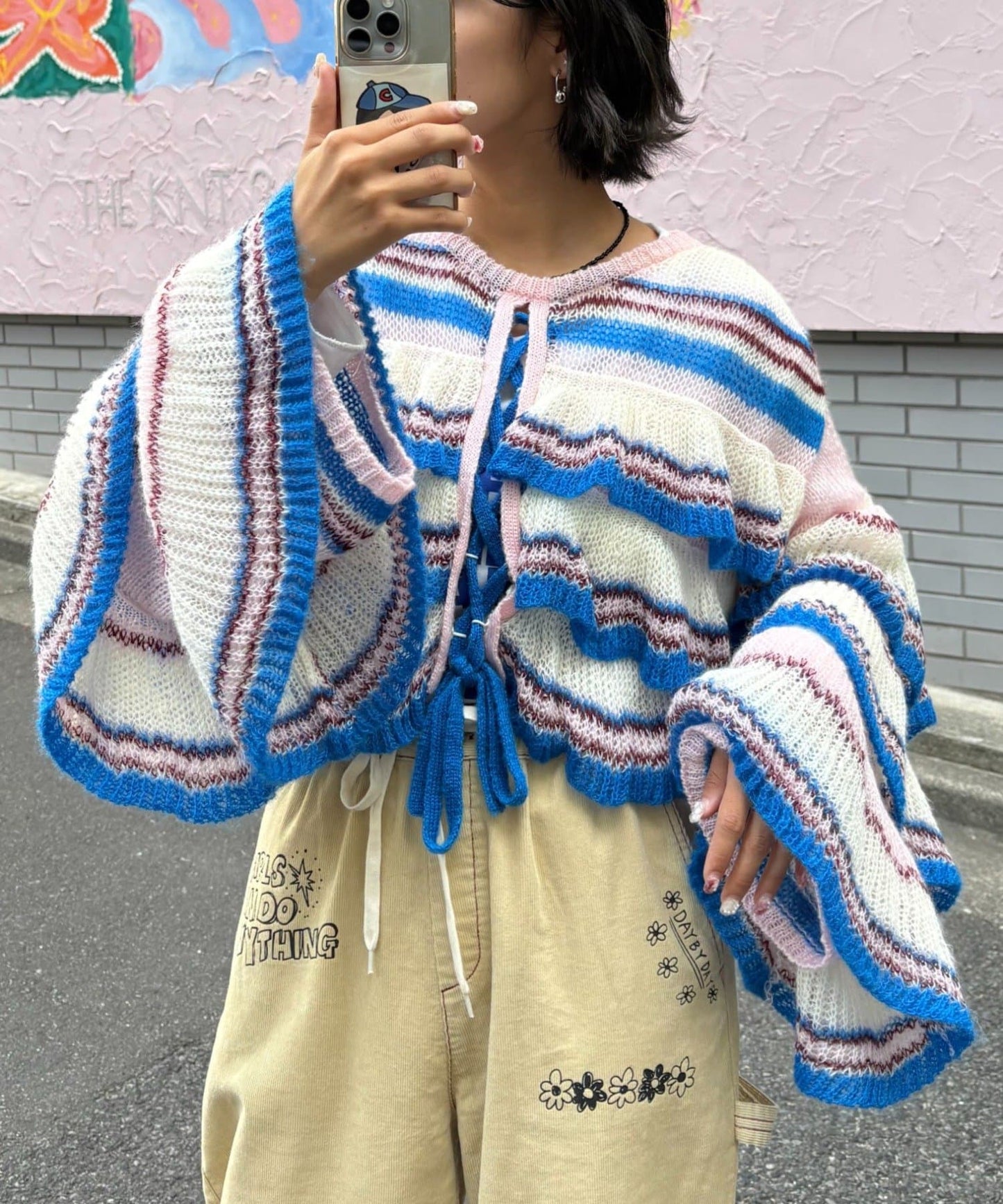 HELLO.SANFRANCISCO Multi-border sheer ruffle knit