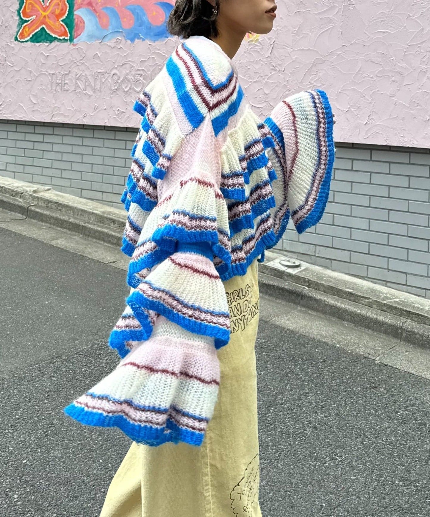 HELLO.SANFRANCISCO Multi-border sheer ruffle knit