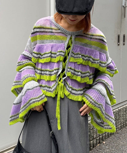 HELLO.SANFRANCISCO Multi-border sheer ruffle knit