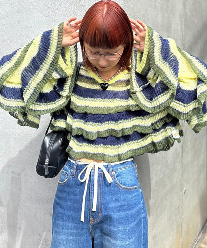 HELLO.SANFRANCISCO Multi-border sheer ruffle knit