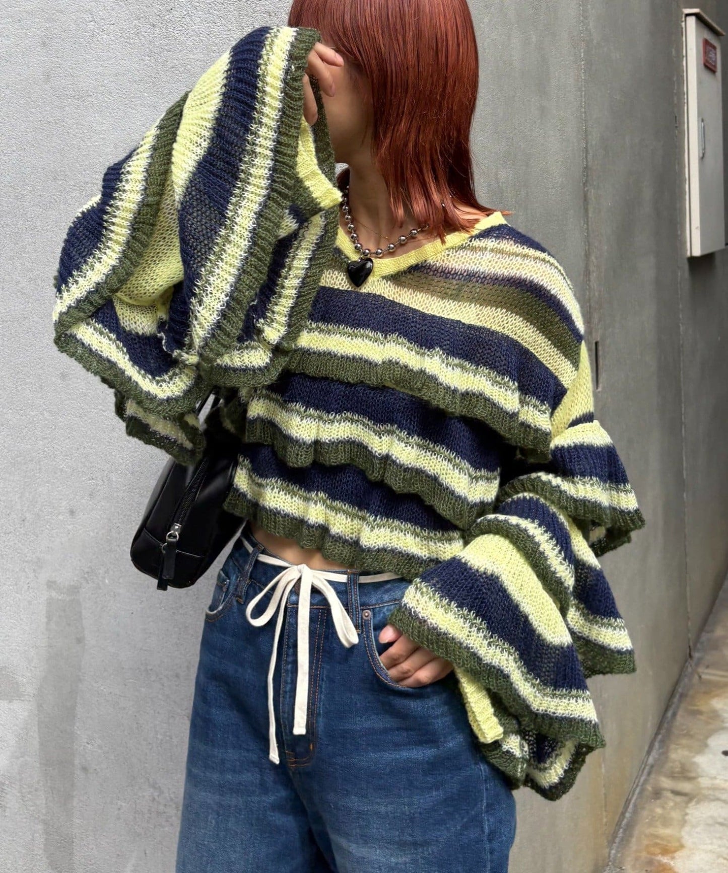 HELLO.SANFRANCISCO Multi-border sheer ruffle knit