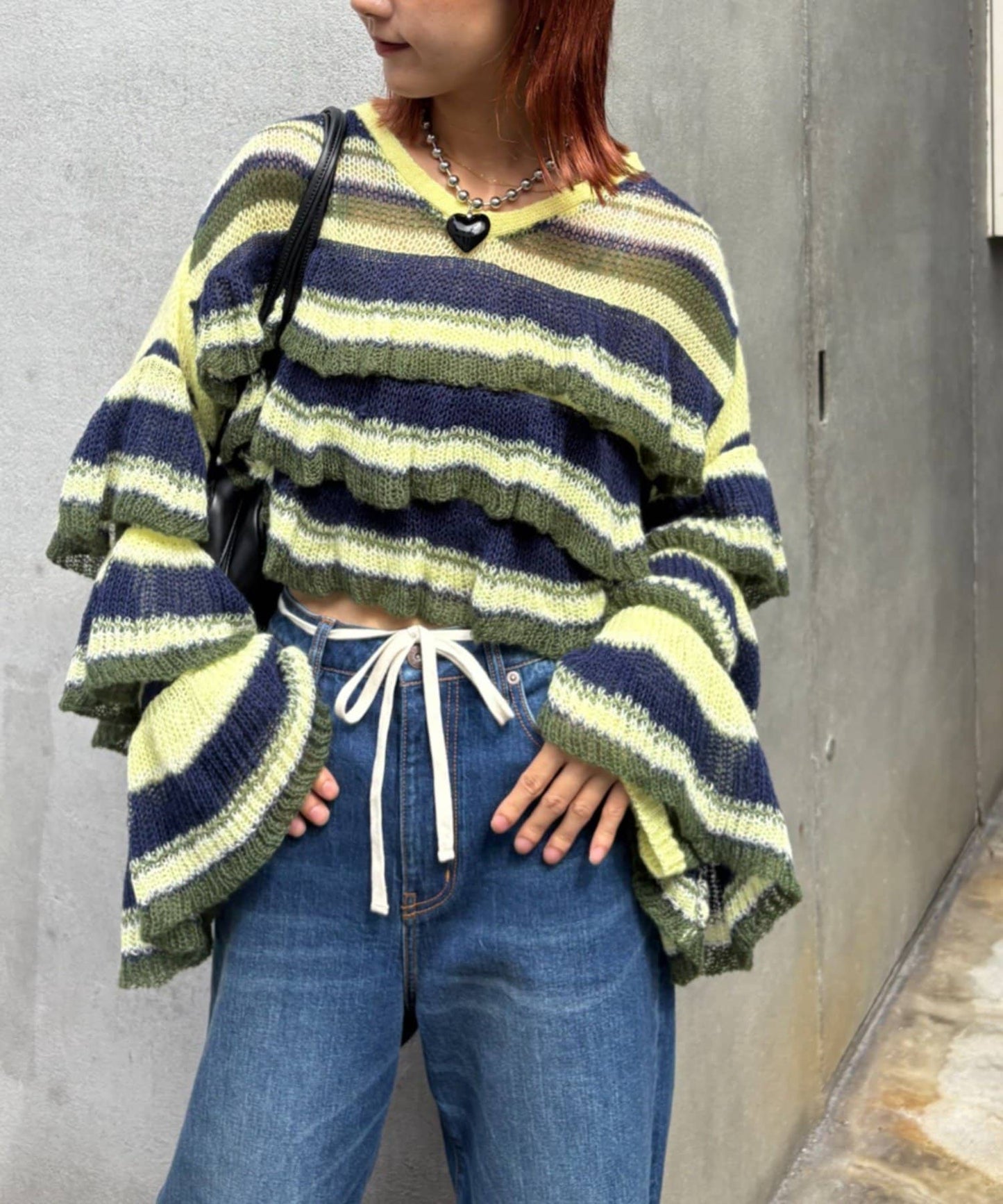 HELLO.SANFRANCISCO Multi-border sheer ruffle knit