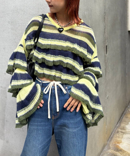 HELLO.SANFRANCISCO Multi-border sheer ruffle knit