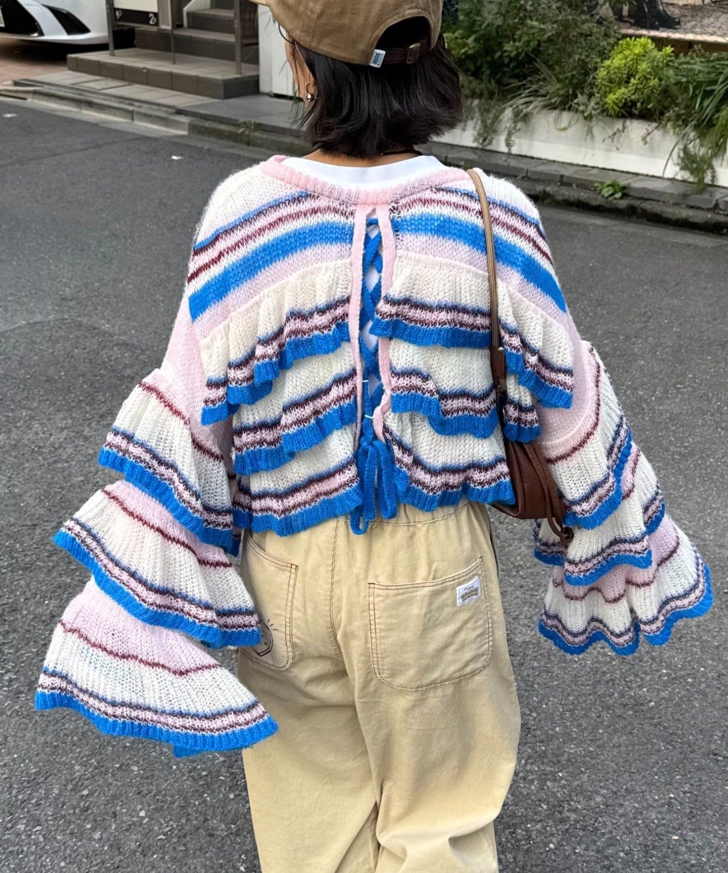 HELLO.SANFRANCISCO Multi-border sheer ruffle knit