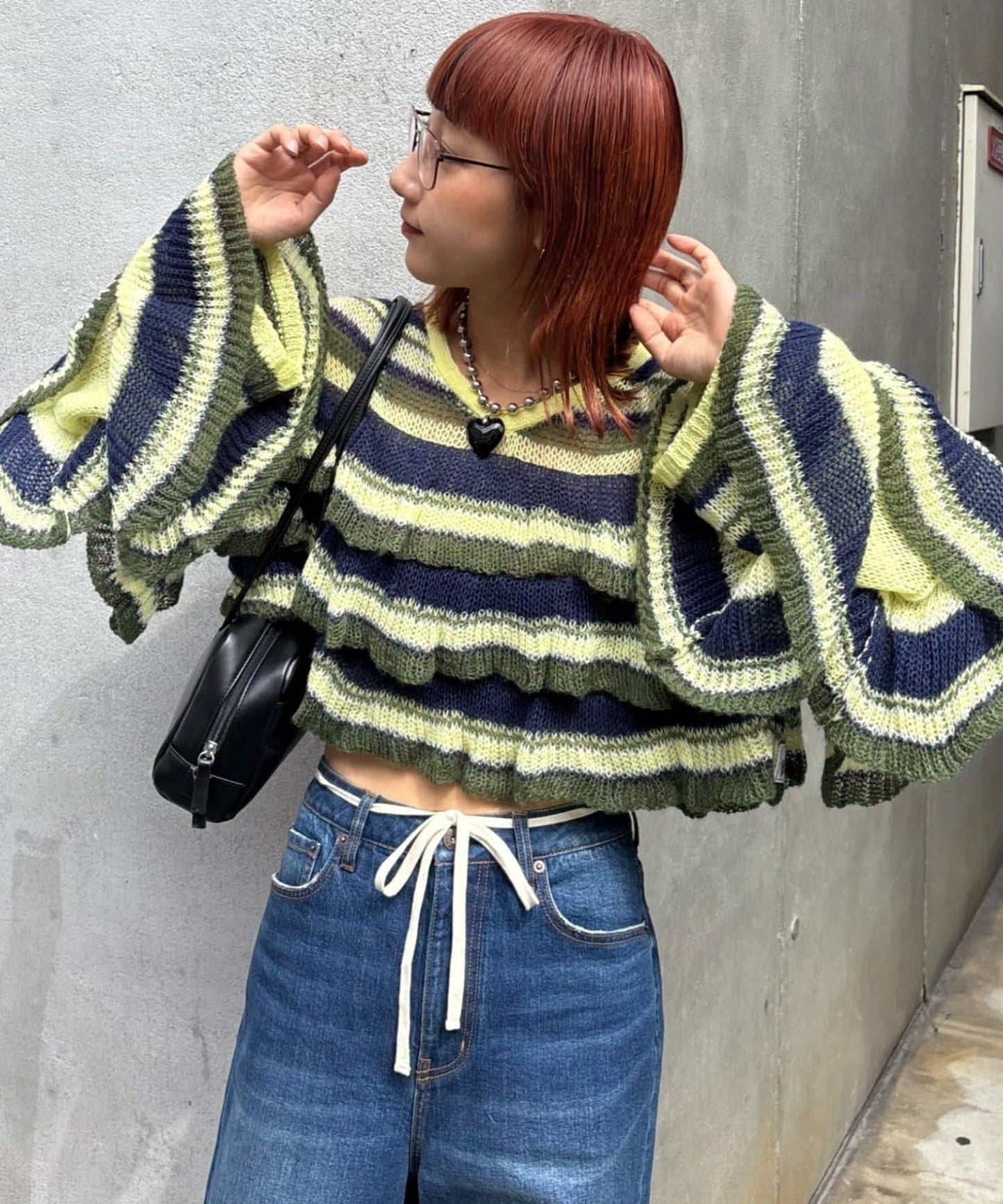 HELLO.SANFRANCISCO Multi-border sheer ruffle knit