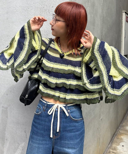 HELLO.SANFRANCISCO Multi-border sheer ruffle knit